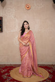 Indulekha- Pink Striped Zari Linen Saree