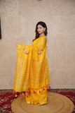 Ishya- Yellow Silk Linen Saree