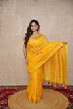 Ishya- Yellow Silk Linen Saree
