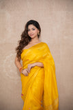 Ishya- Yellow Silk Linen Saree