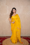 Ishya- Yellow Silk Linen Saree