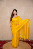 Ishya- Yellow Silk Linen Saree