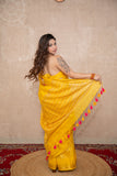 Ishya- Yellow Silk Linen Saree