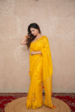 Ishya- Yellow Silk Linen Saree