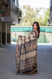 Kamalini- Beige Ajrakh Maheshwari Silk Saree