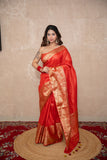 Kaavya- Red Silk Linen Saree