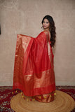 Kaavya- Red Silk Linen Saree
