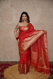 Kaavya- Red Silk Linen Saree