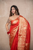Kaavya- Red Silk Linen Saree