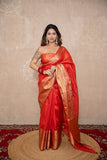 Kaavya- Red Silk Linen Saree