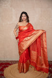 Kaavya- Red Silk Linen Saree
