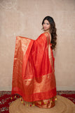 Kaavya- Red Silk Linen Saree