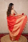 Kaavya- Red Silk Linen Saree