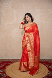 Kaavya- Red Silk Linen Saree