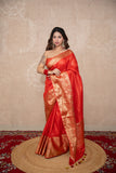 Kaavya- Red Silk Linen Saree