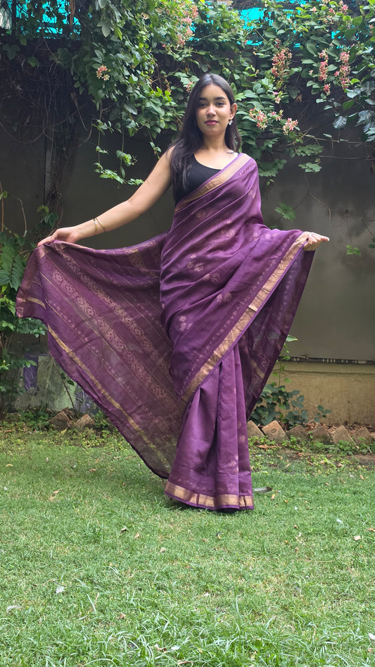 Kavisha- Purple Maheshwari Silk Saree