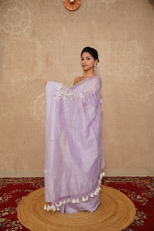 Komoli- Lavender Silk Linen Saree