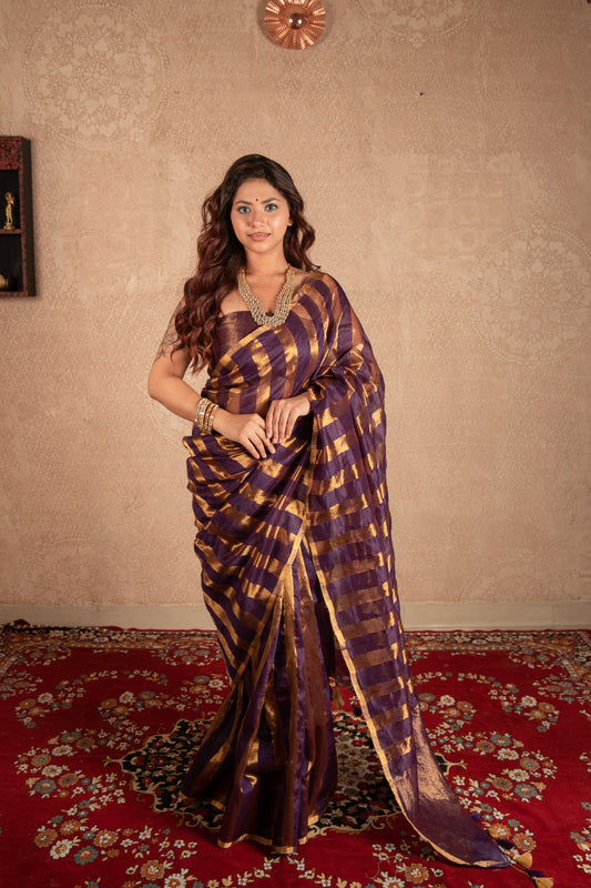 Leharka- Purple Striped Silk Saree