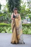 Marigold- Yellow Ajrakh Kota Doria Saree