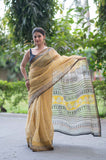 Marigold- Yellow Ajrakh Kota Doria Saree