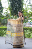 Marigold- Yellow Ajrakh Kota Doria Saree