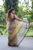 Marigold- Yellow Ajrakh Kota Doria Saree