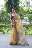 Marigold- Yellow Ajrakh Kota Doria Saree