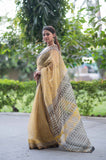Marigold- Yellow Ajrakh Kota Doria Saree