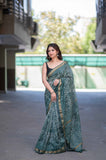 Mrinalini- Green Dabu Maheshwari Silk Saree
