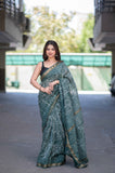 Mrinalini- Green Dabu Maheshwari Silk Saree