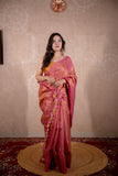 Maahi- Pink Zari Saree with striped pallu