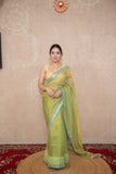 Maahi - Green Tissue Saree with Border