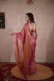 Maahi- Pink Zari Saree with striped pallu