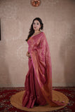Maahi- Pink Zari Saree with striped pallu