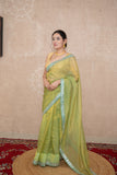 Maahi - Green Tissue Saree with Border