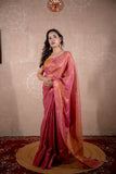 Maahi- Pink Zari Saree with striped pallu
