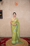 Maahi - Green Tissue Saree with Border