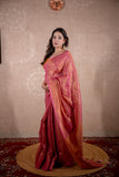 Maahi- Pink Zari Saree with striped pallu