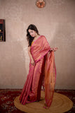 Maahi- Pink Zari Saree with striped pallu