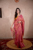 Maahi- Pink Zari Saree with striped pallu