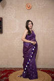 Madhulika- Purple Floral Silk Linen Saree