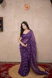 Madhulika- Purple Floral Silk Linen Saree