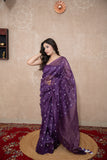 Madhulika- Purple Floral Silk Linen Saree