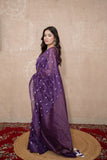 Madhulika- Purple Floral Silk Linen Saree