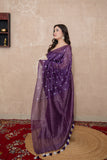 Madhulika- Purple Floral Silk Linen Saree