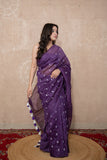 Madhulika- Purple Floral Silk Linen Saree