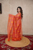 Malhar- Orange Silk Saree with leaf embroidery