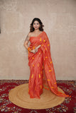 Malhar- Orange Silk Saree with leaf embroidery