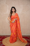 Malhar- Orange Silk Saree with leaf embroidery