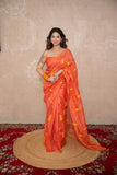 Malhar- Orange Silk Saree with leaf embroidery